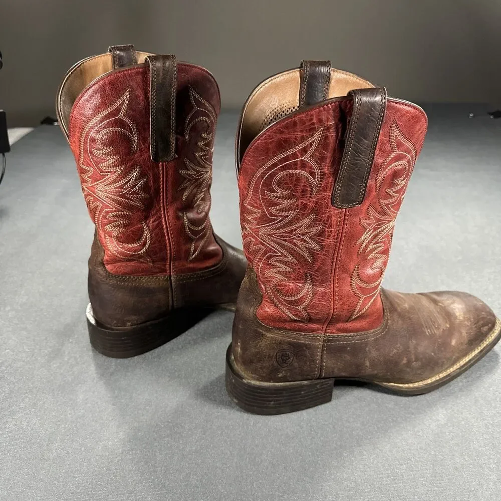 Ariat Sport Pardner Western Cowboy Boots Mens 12 D Brown Red Square Toe 10042391